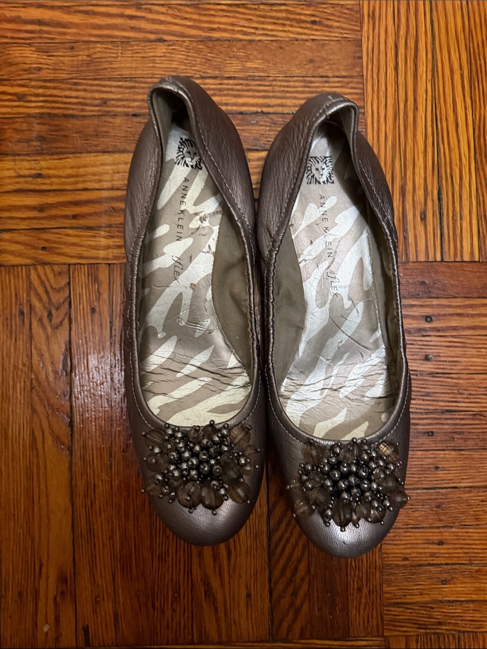 Anne Klein Metallic Gray Beaded Ballet Flats